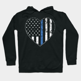 Thin Blue Line Distressed American Flag Heart Hoodie